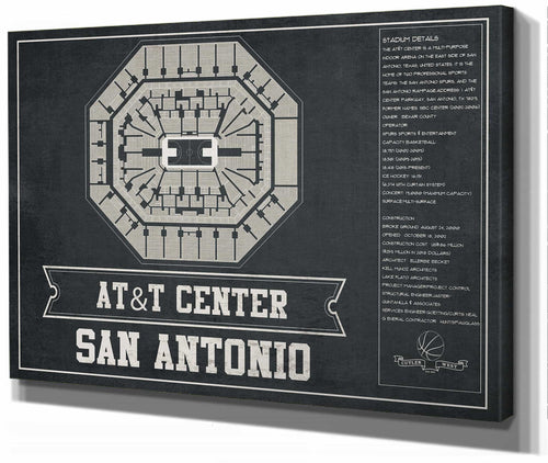 14" x 11" / Stretched Canvas Wrap Cutler West San Antonio Spurs - AT&T Center Vintage Basketball Blueprint NBA Team Color Print