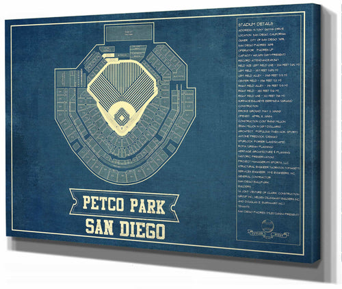 14" x 11" / Stretched Canvas Wrap Cutler West San Diego Padres - Petco Park Vintage Stadium Blueprint Baseball Poster