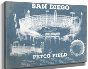 14" x 11" / Stretched Canvas Wrap Cutler West San Diego Padres - Petco Park Vintage Stadium Blueprint Baseball Print
