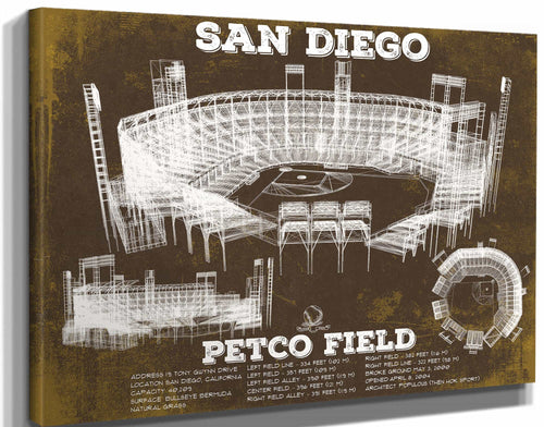 14" x 11" / Stretched Canvas Wrap Cutler West San Diego Padres Petco Park Vintage Stadium Team Color Baseball Print