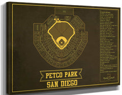 14" x 11" / Stretched Canvas Wrap Cutler West San Diego Padres - Petco Park Vintage Stadium Team Color Baseball Seating Chart Print