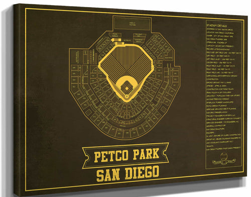 14" x 11" / Stretched Canvas Wrap Cutler West San Diego Padres - Petco Park Vintage Stadium Team Color Baseball Seating Chart Print