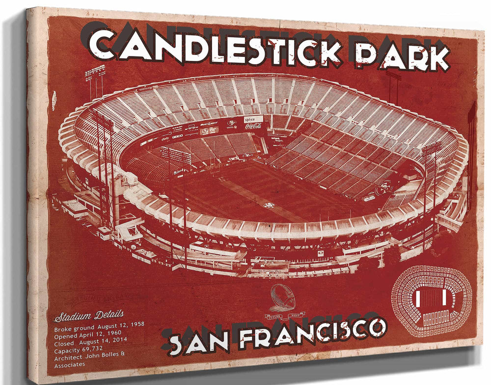 14" x 11" / Stretched Canvas Wrap Cutler West San Francisco 49ers - Vintage Candlestick Park Football Print