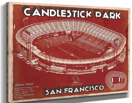 14" x 11" / Stretched Canvas Wrap Cutler West San Francisco 49ers - Vintage Candlestick Park Football Print