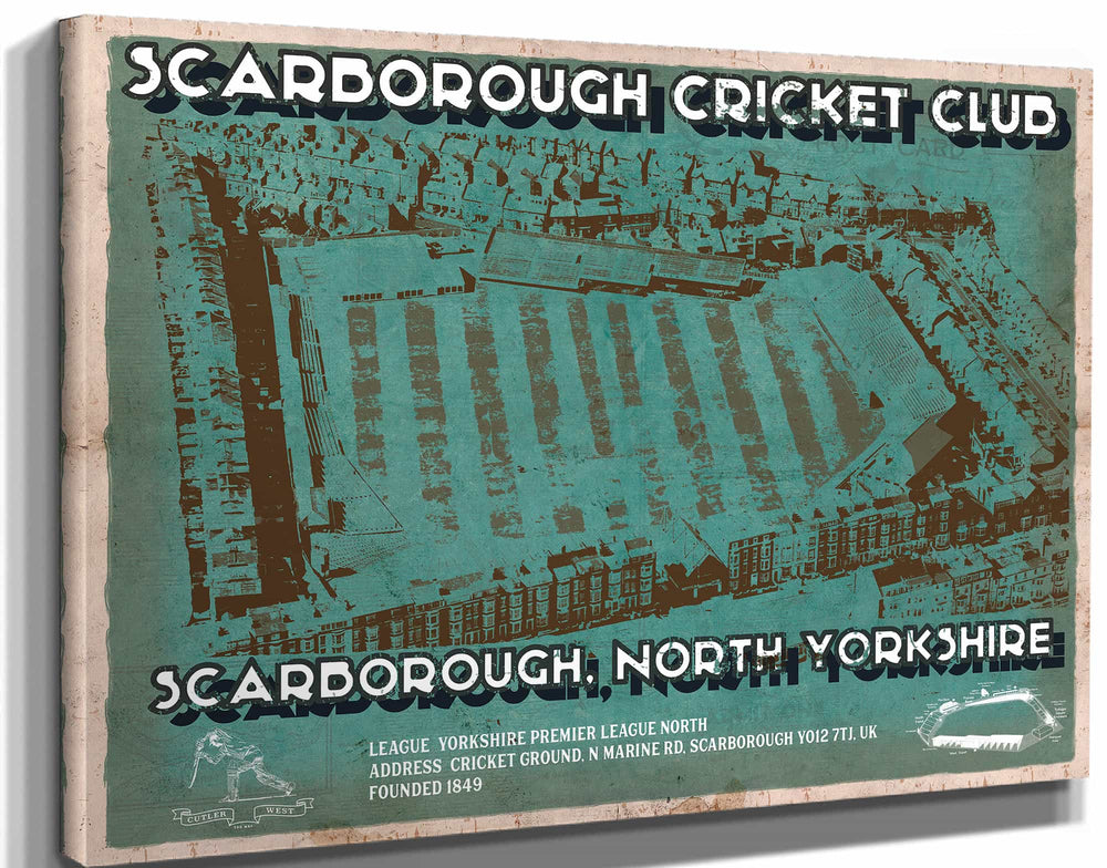 14" x 11" / Stretched Canvas Wrap Cutler West Scarborough Cricket - Vintage Cricket UK Print