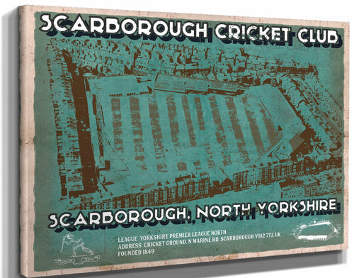 14" x 11" / Stretched Canvas Wrap Cutler West Scarborough Cricket - Vintage Cricket UK Print