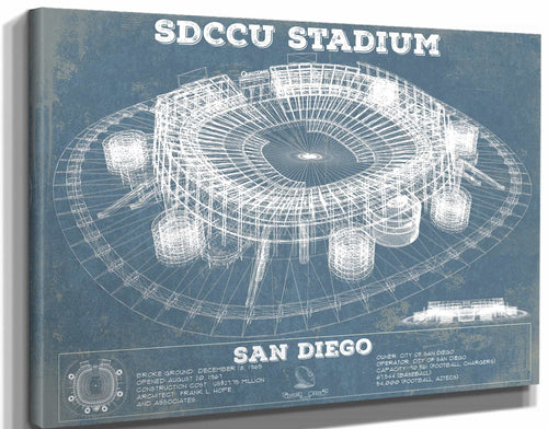 14" x 11" / Stretched Canvas Wrap Cutler West SDCCU Stadium Qualcomm San Diego Stadium - Vintage San Diego State Aztecs Football Print