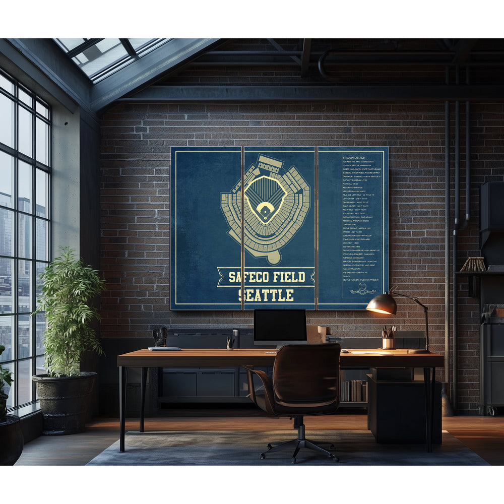 Seattle Mariners - Safeco Field Seating Stadium Print in a distressed Vintage Black wood frame with ornate corners