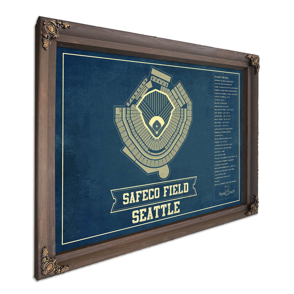 Seattle Mariners - Safeco Field Seating Stadium Print in a Bourbon stained wood frame with antique gold corners