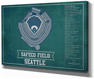 14" x 11" / Stretched Canvas Wrap Cutler West Seattle Mariners - Safeco Field Vintage Seating Chart Baseball Team Color Print
