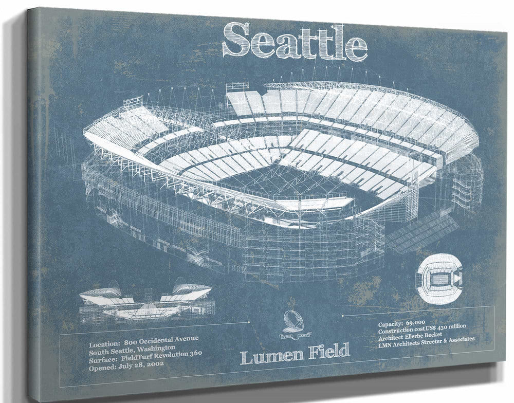 14" x 11" / Stretched Canvas Wrap Cutler West Seattle Seahawks - Lumen Field - Vintage Football Print