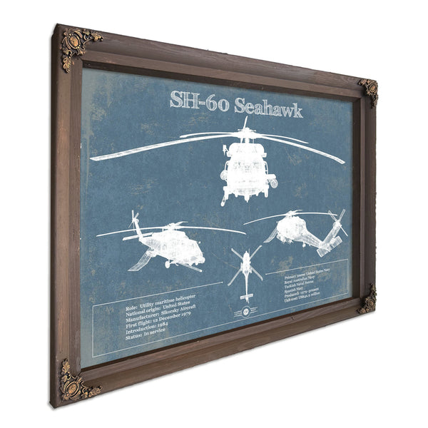 SH-60/MH-60 Seahawk Helicopter Print in a Bourbon stained wood frame with antique gold corners