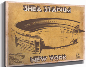 14" x 11" / Stretched Canvas Wrap Cutler West Shea Stadium New York Giants NFL Vintage Football Print