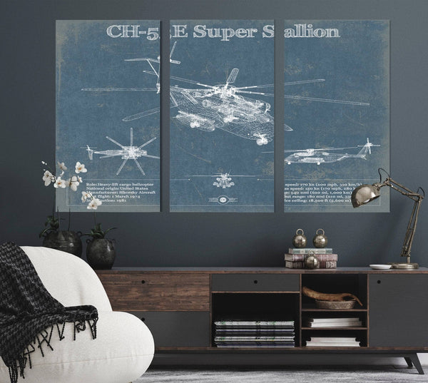 Cutler West Sikorsky CH-53E Super Stallion Vintage Aviation Blueprint Military Print