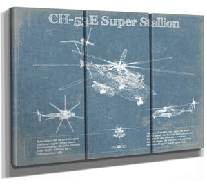 36" x 24" / 3 Panel Canvas Wrap Cutler West Sikorsky CH-53E Super Stallion Vintage Aviation Blueprint Military Print