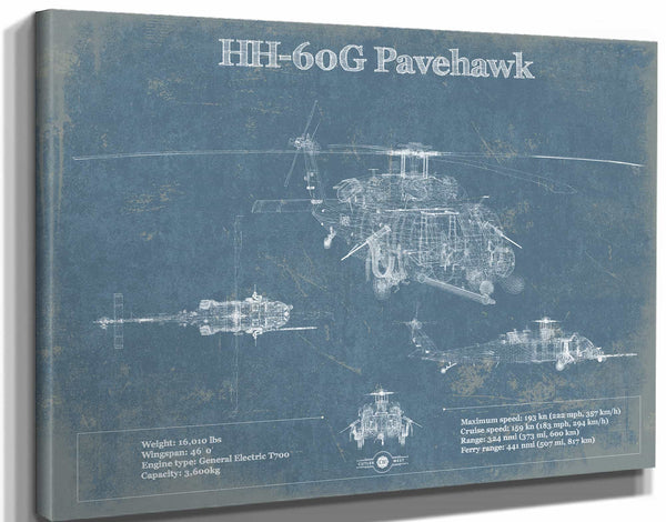 Cutler West Sikorsky HH-60G Pave Hawk Vintage Blueprint Helicopter Print
