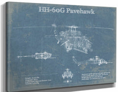 14" x 11" / Stretched Canvas Wrap Cutler West Sikorsky HH-60G Pave Hawk Vintage Blueprint Helicopter Print