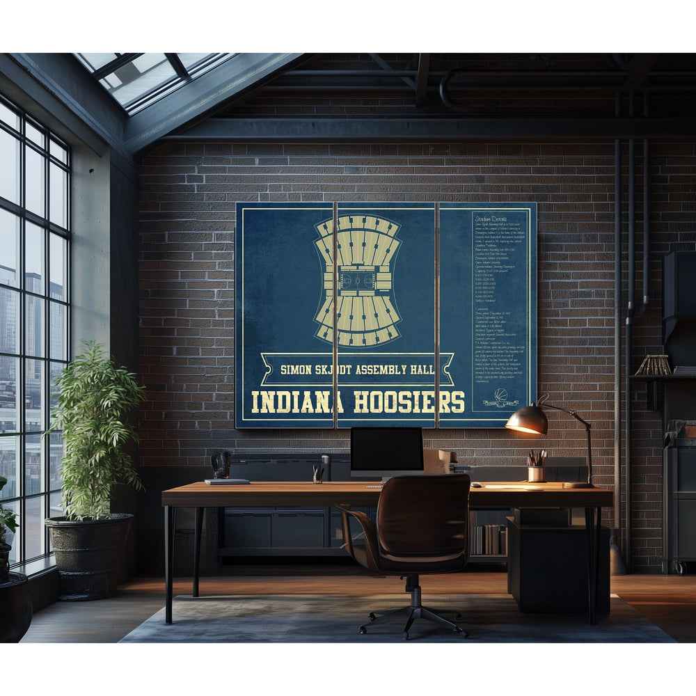 Simon Skjodt Assembly Hall Indiana Hoosiers Art Print in a distressed Vintage Black wood frame with ornate corners