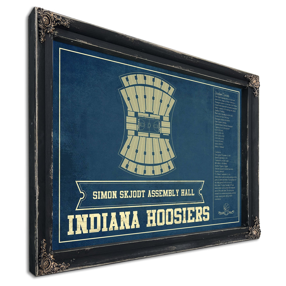 Simon Skjodt Assembly Hall Indiana Hoosiers Art Print in a distressed Vintage Black wood frame with ornate corners