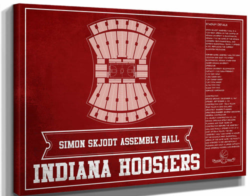 14" x 11" / Stretched Canvas Wrap Cutler West Simon Skjodt Assembly Hall Indiana Hoosiers Team Color NCAA Vintage Print