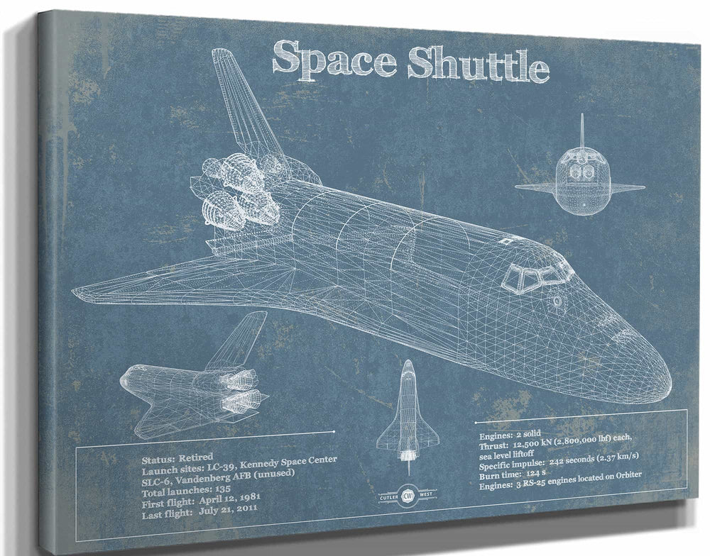 14" x 11" / Stretched Canvas Wrap Cutler West Space Shuttle Aviation Blueprint Print
