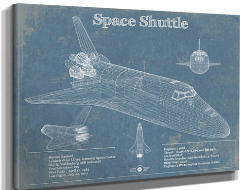 14" x 11" / Stretched Canvas Wrap Cutler West Space Shuttle Aviation Blueprint Print