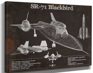 14" x 11" / Stretched Canvas Wrap Cutler West SR-71 Blackbird Black Version - Aircraft Original Military Wall Art