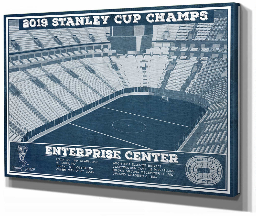 14" x 11" / Stretched Canvas Wrap Cutler West St. Louis Blues Enterprise 2019 Stanley Cup Champions - Vintage Hockey Team Color Print