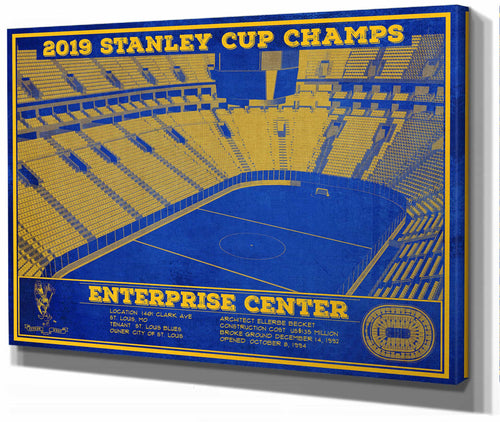 14" x 11" / Stretched Canvas Wrap Cutler West St. Louis Blues Enterprise 2019 Stanley Cup Champions - Vintage Hockey Team Color Print