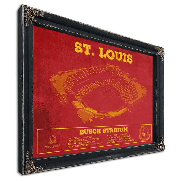 St Louis Cardinals - Busch Stadium Print in a distressed Vintage Black wood frame with ornate corners