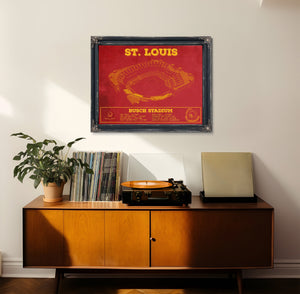 St Louis Cardinals - Busch Stadium Print framed in Vintage Black in a loft bedroom