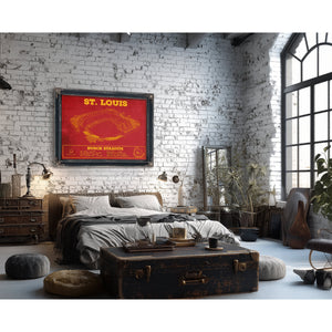 St Louis Cardinals - Busch Stadium Print framed in Vintage Black in a farmhouse entryway