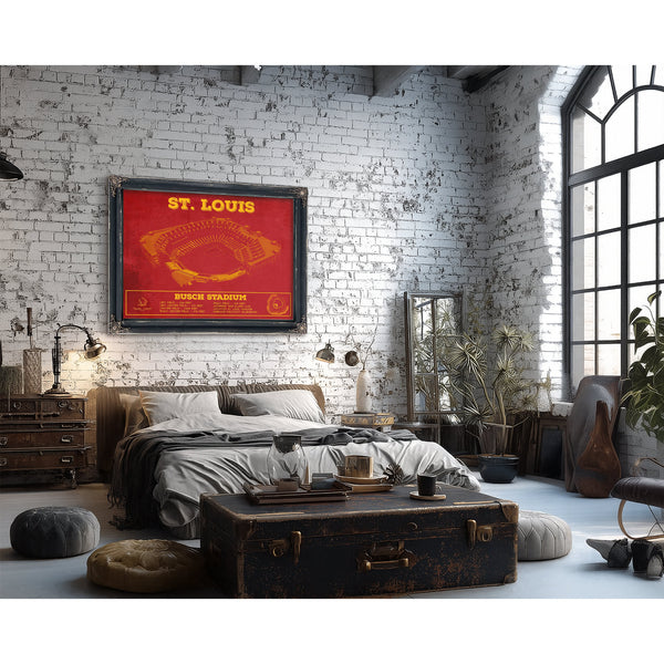 St Louis Cardinals - Busch Stadium Print framed in Vintage Black in a farmhouse entryway