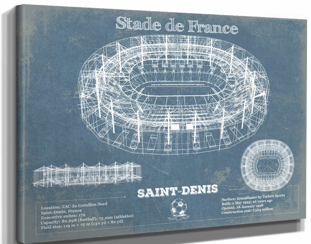14" x 11" / Stretched Canvas Wrap Cutler West Stade de France Vintage Football Stadium Print