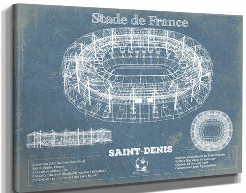 14" x 11" / Stretched Canvas Wrap Cutler West Stade de France Vintage Football Stadium Print