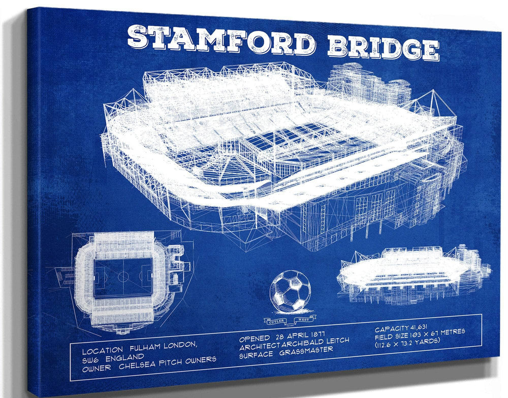 14" x 11" / Stretched Canvas Wrap Cutler West Stamford Bridge - Chelsea FC European Football Soccer Stadium Print