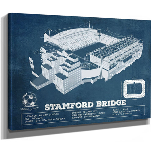 Stamford Bridge Chelsea FC European Football Soccer Stadium Print as a stretched canvas wrap with gallery wrapped edges