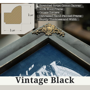 Vintage Black frame corner detail, 1.5 inch ornate wood moulding, Stamford Bridge Chelsea FC European Football Soccer Stadiu…