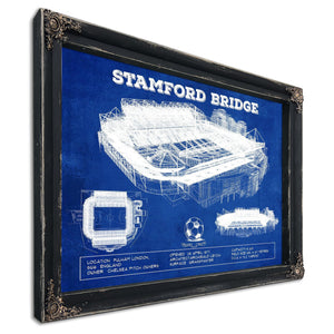 Stamford Bridge - Chelsea FC European Football Soccer Stadium P in a distressed Vintage Black wood frame with ornate corners…
