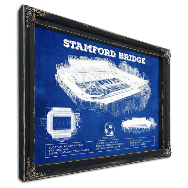 Stamford Bridge - Chelsea FC European Football Soccer Stadium P in a distressed Vintage Black wood frame with ornate corners…
