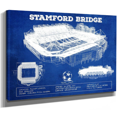 Stamford Bridge - Chelsea FC European Football Soccer Stadium Print as a stretched canvas wrap with gallery wrapped edges