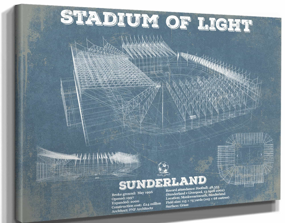 14" x 11" / Stretched Canvas Wrap Cutler West Sunderland AFC Stadium Of Light Soccer Print