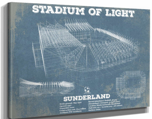 14" x 11" / Stretched Canvas Wrap Cutler West Sunderland AFC Stadium Of Light Soccer Print