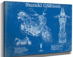 14" x 11" / Stretched Canvas Wrap Cutler West Suzuki GSR600 Blueprint Motorcycle Patent Print