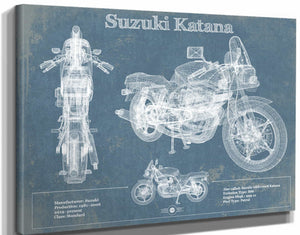 14" x 11" / Stretched Canvas Wrap Cutler West Suzuki Katana Blueprint Motorcycle Patent Print