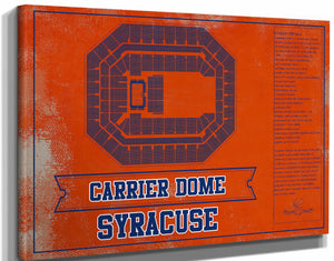 14" x 11" / Stretched Canvas Wrap Cutler West Syracuse Orange - Carrier Dome Seating Chart - College Basketball Blueprint Team Color Art