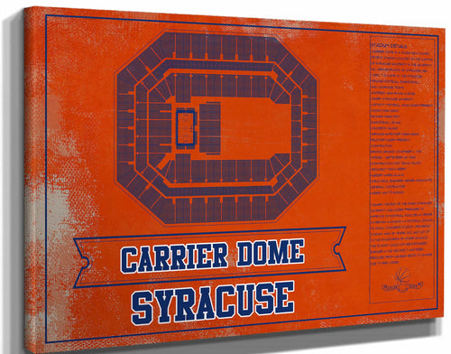14" x 11" / Stretched Canvas Wrap Cutler West Syracuse Orange - Carrier Dome Seating Chart - College Basketball Blueprint Team Color Art