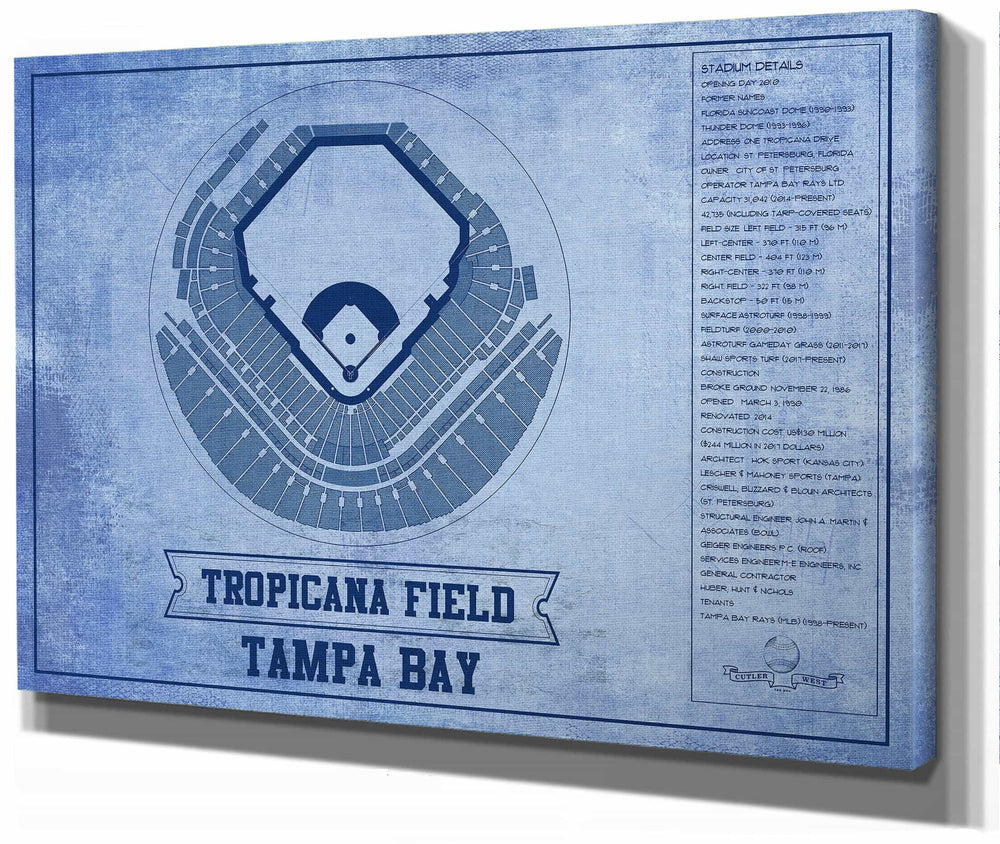 14" x 11" / Stretched Canvas Wrap Cutler West Tampa Bay Rays - Tropicana Field Vintage Baseball Print - Team Color