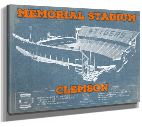 14" x 11" / Stretched Canvas Wrap Cutler West Team Color Vintage Clemson Tigers - Memorial Stadium Football Print