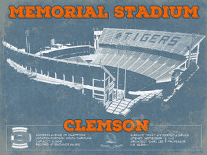 14" x 11" / Unframed Cutler West Team Color Vintage Clemson Tigers - Memorial Stadium Football Print